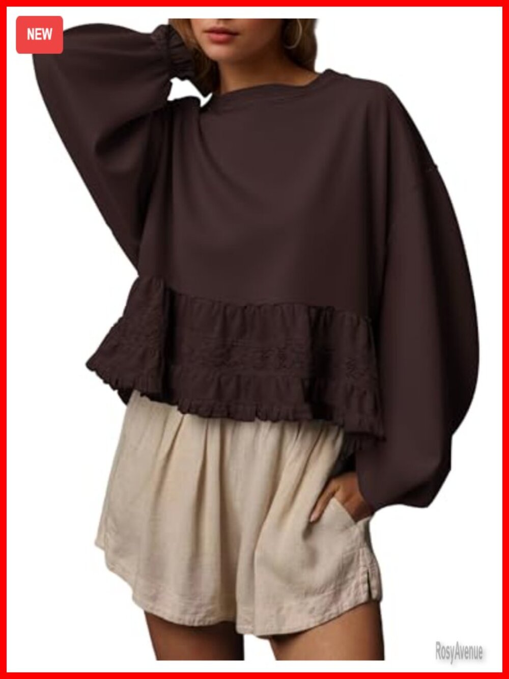 Lace Patchwork Puff Sleeve Crop Sweatshirt